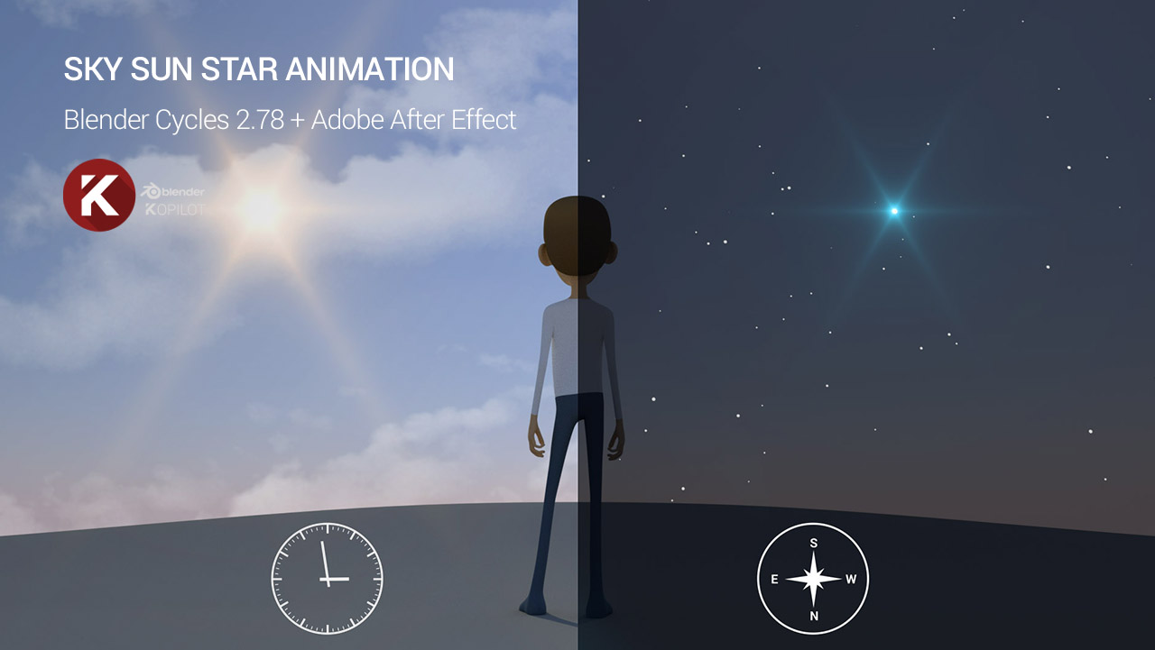 Blender Cycles - vidéo tutorial - Sky sun star animation - KOPILOT